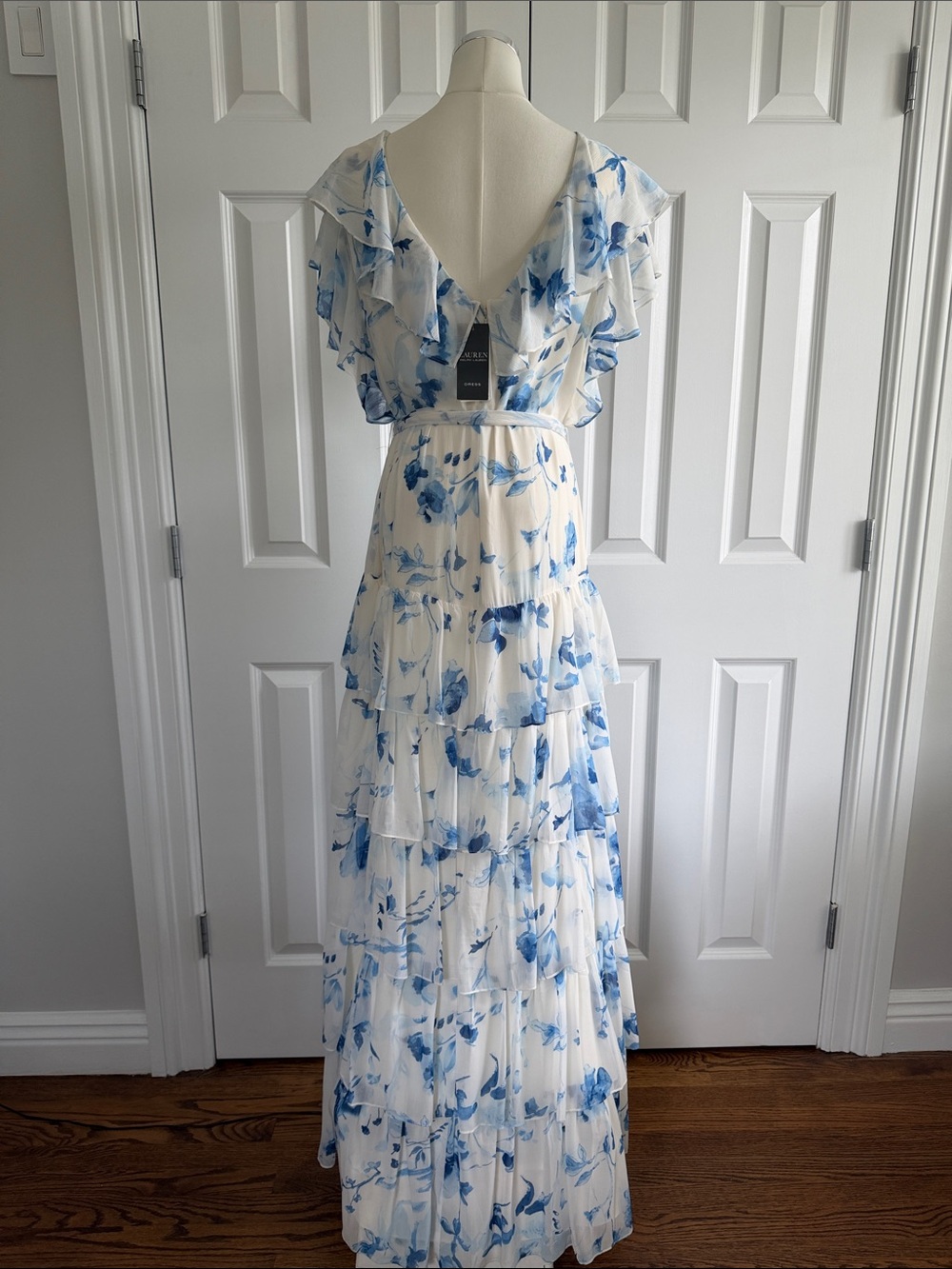 NET Ralph Lauren Floral Crinkle Georgette Tiered Wedding Guest Dress Size 16 - Picture 10 of 17